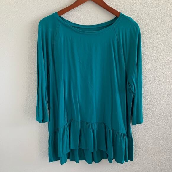 LOFT Outlet Teal Ruffle Peplum Top Lightweight Vibrant XL - Picture 1 of 9